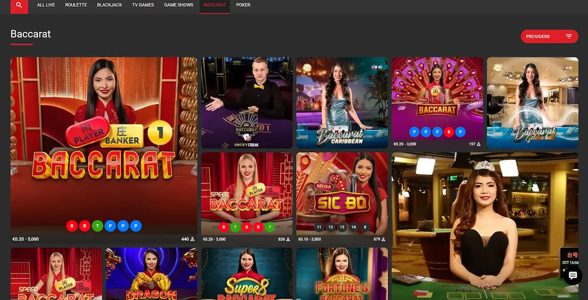 Baccarat-Tisch in der mobilen Ansicht von Betonic