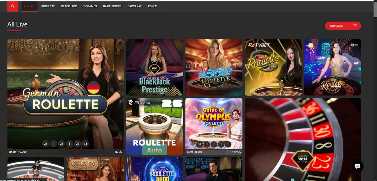 Live-Casino-Bereich von Betonic mit echten Croupiers
