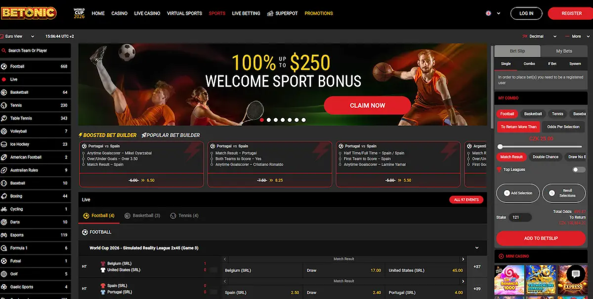 Slots, Live-Casino und Sportwetten in der mobilen Ansicht von Betonic